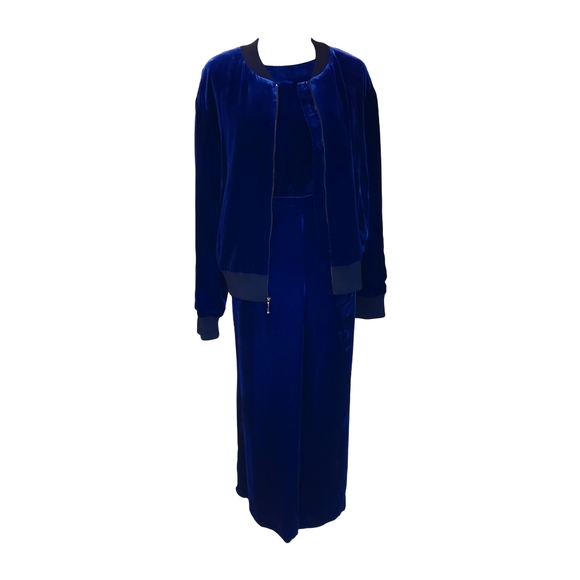 Saint John  Blue Velvet Jacket, Shell, and Pants XL - Picture 2 of 15